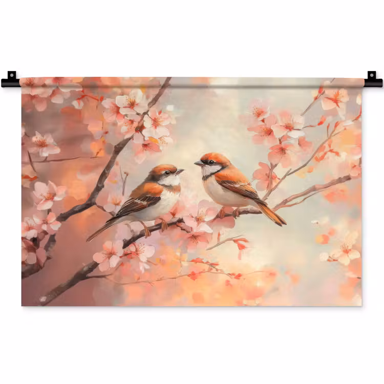 Vogels - Romantic - Bloesemtak Wandkleed katoen klein -zz3d