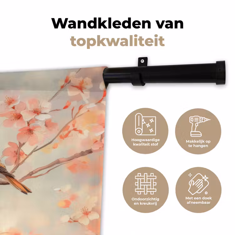 Vogels - Romantic - Bloesemtak Wandkleed katoen klein -sfeer2