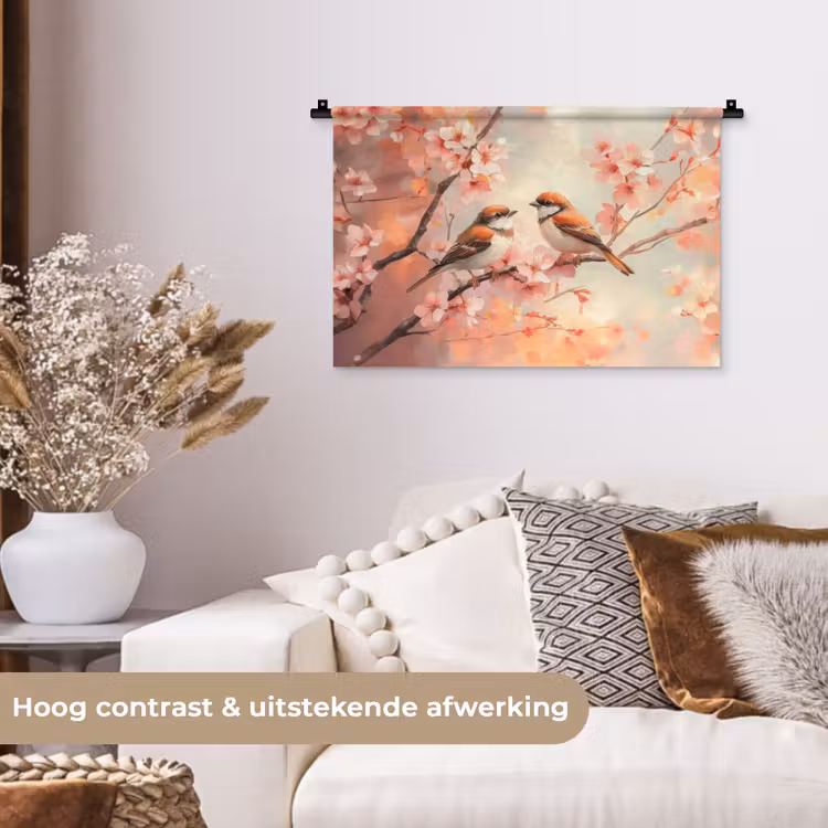 Vogels - Romantic - Bloesemtak Wandkleed katoen klein -sfeer1