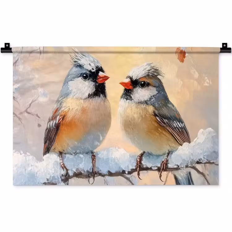 Vogels - Tak - Winter - Sneeuw Wandkleed katoen klein -zz3d
