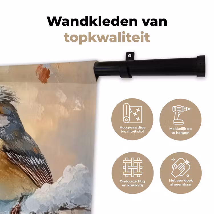 Vogels - Tak - Winter - Sneeuw Wandkleed katoen klein -sfeer2