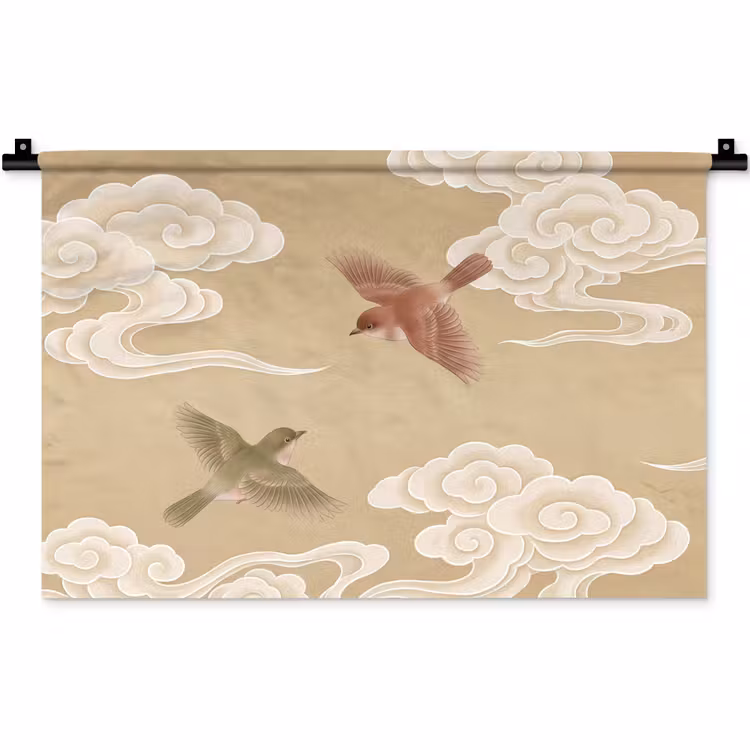 Vogels - Vliegen - Beige Wandkleed katoen klein -zz3d
