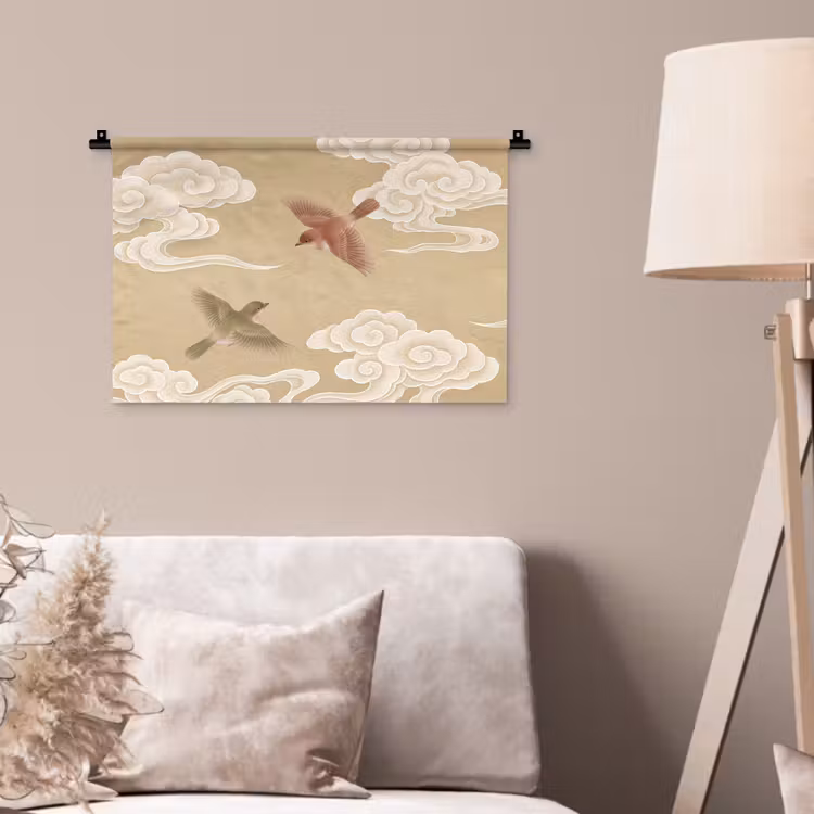 Vogels - Vliegen - Beige Wandkleed katoen klein -sfeer4