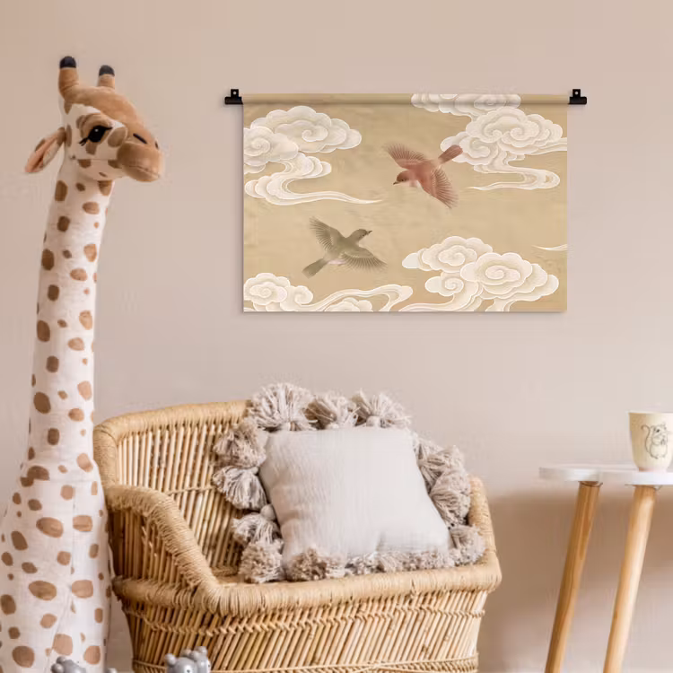 Vogels - Vliegen - Beige Wandkleed katoen klein -wsfeer5_kind