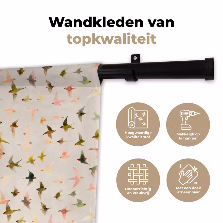 Vogels - Vliegen - Kleurrijk Wandkleed katoen klein 269 -sfeer2