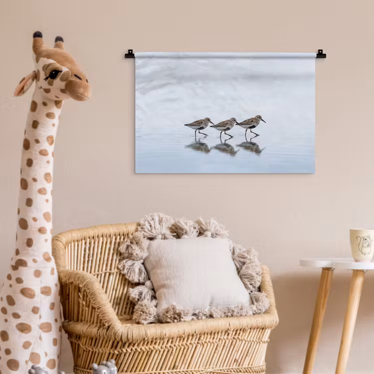 Vogels - Water - Grijs Wandkleed katoen klein -wsfeer5_kind