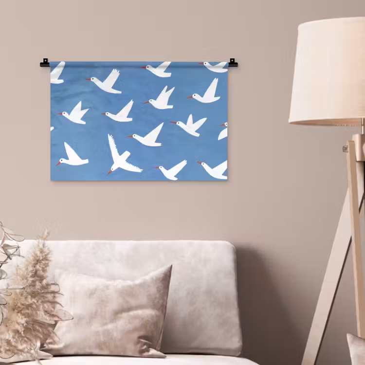 Vogels - Wit - Patroon Wandkleed katoen klein -sfeer4