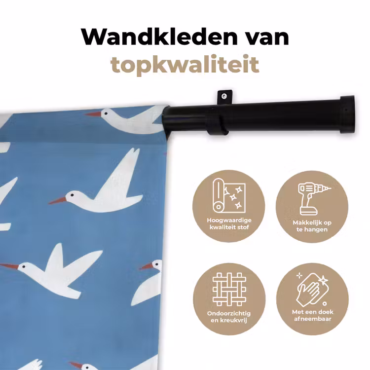 Vogels - Wit - Patroon Wandkleed katoen klein -sfeer2