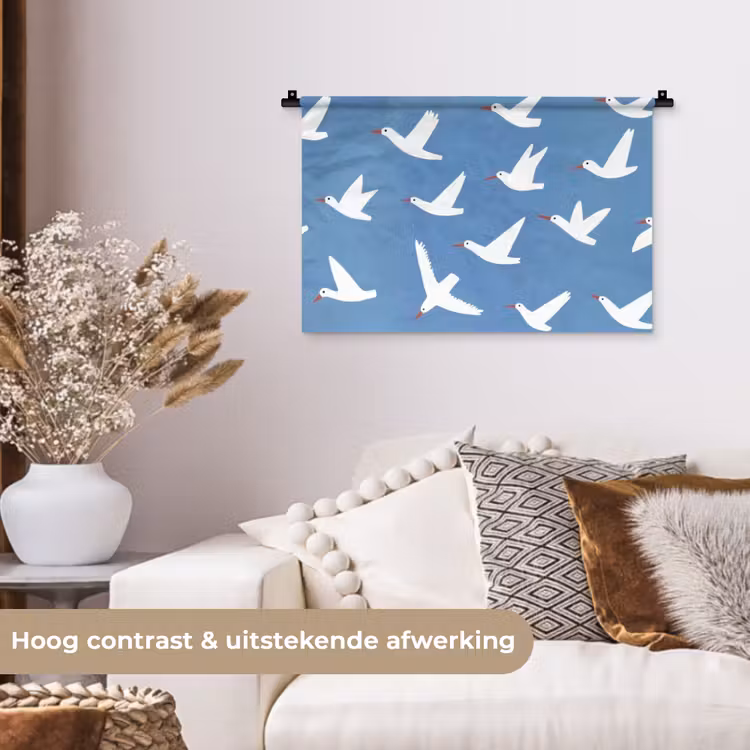Vogels - Wit - Patroon Wandkleed katoen klein -sfeer1