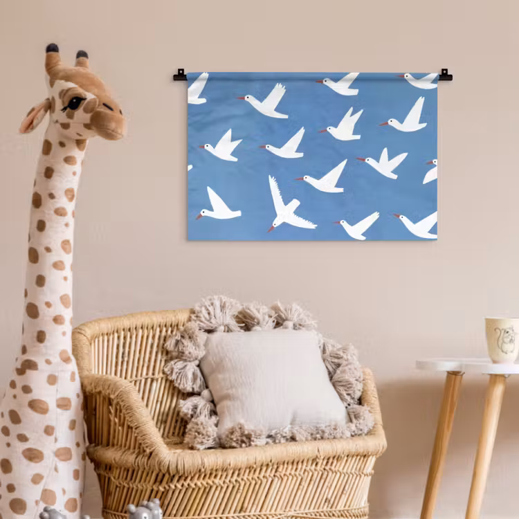 Vogels - Wit - Patroon Wandkleed katoen klein -wsfeer5_kind