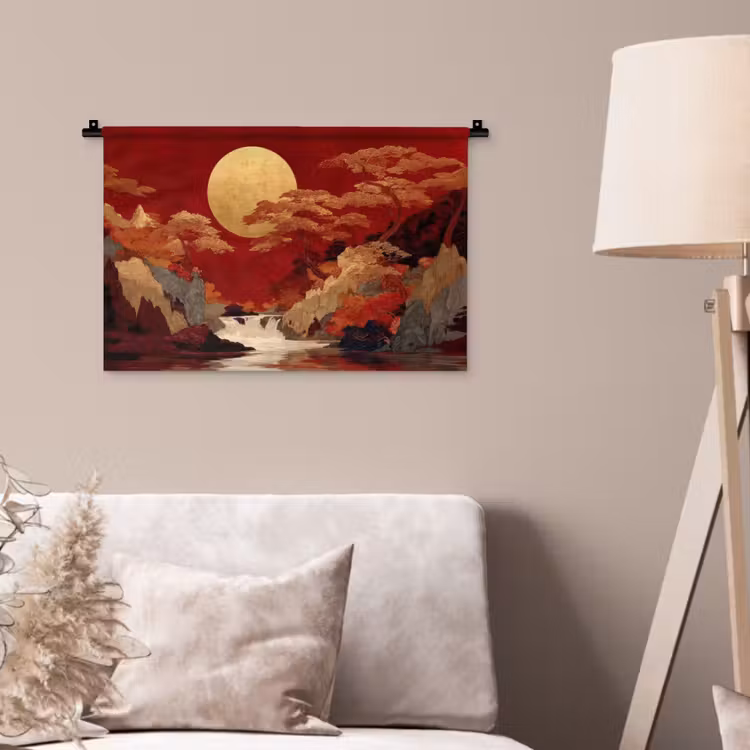 Volle maan - Landschap - Waterval Wandkleed katoen klein -sfeer4
