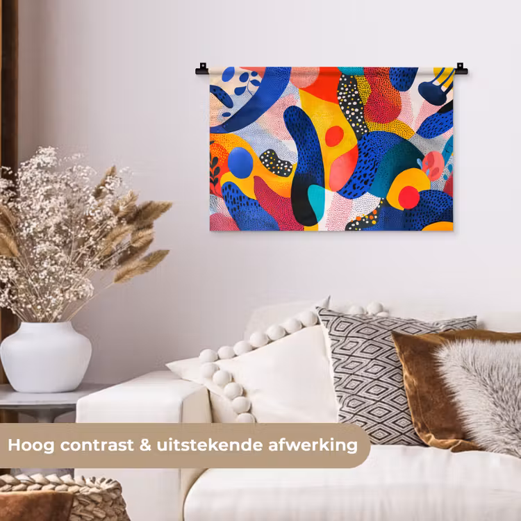 Vormen - Abstract - Stippels - Blauw Wandkleed katoen klein -sfeer1