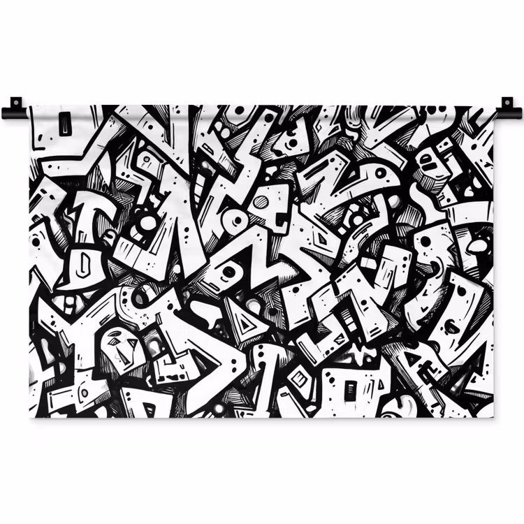 Vormen - Letters - Graffiti - Zwart Wandkleed katoen klein -zz3d