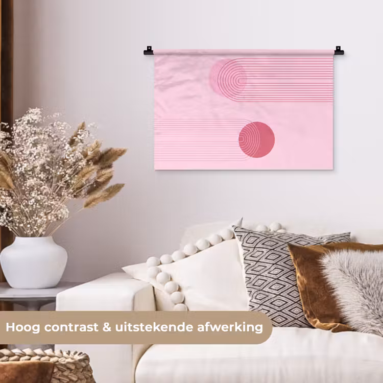 Vormen - Lijnen - Minimalistisch - Roze Wandkleed katoen klein -sfeer1