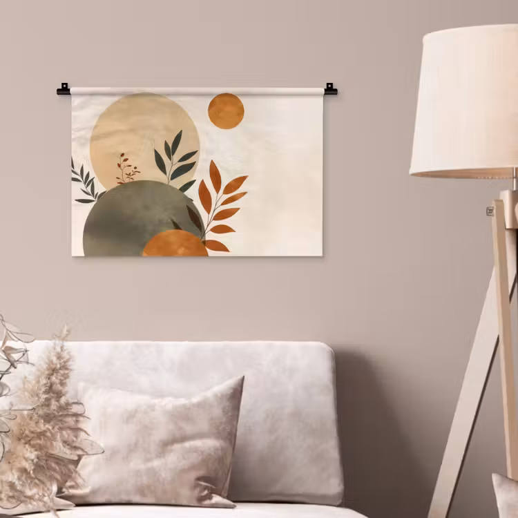 Vormen - Rond - Bladeren - Beige Wandkleed katoen klein -sfeer4