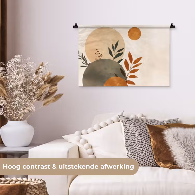 Vormen - Rond - Bladeren - Beige Wandkleed katoen klein -sfeer1