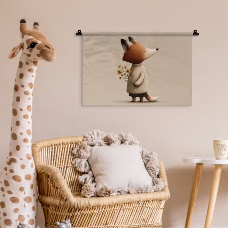 Vos - Gele bloemen - Minimalistisch Wandkleed katoen klein -wsfeer5_kind