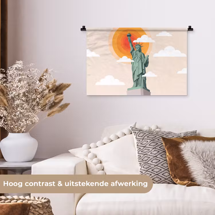 Vrijheidsbeeld - New York - Zon - Modern Wandkleed katoen klein -sfeer1