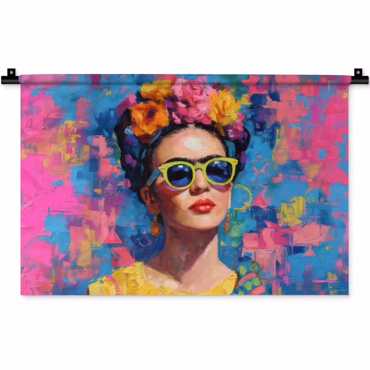 Vrolijk portret - Vrouw - Bloemenkroon Wandkleed katoen klein -zz3d