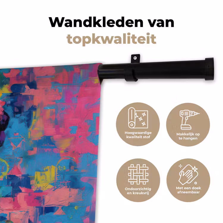 Vrolijk portret - Vrouw - Bloemenkroon Wandkleed katoen klein -sfeer2