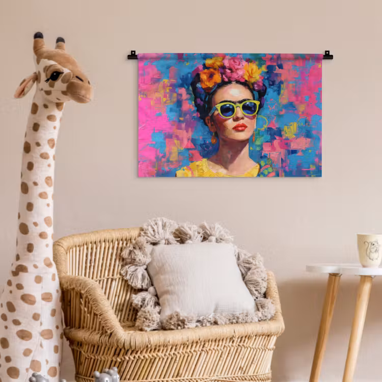 Vrolijk portret - Vrouw - Bloemenkroon Wandkleed katoen klein -wsfeer5_kind