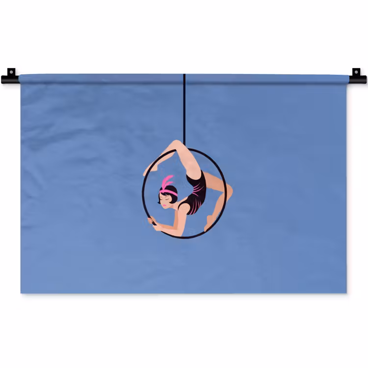 Vrouw - Aerial hoop - Art deco - Illustratie - Blauw Wandkleed katoen klein -zz3d