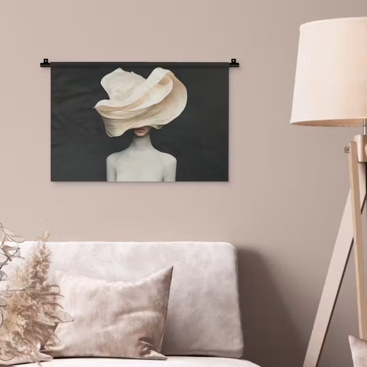 Vrouw - Beige - hoed Wandkleed katoen klein -sfeer4