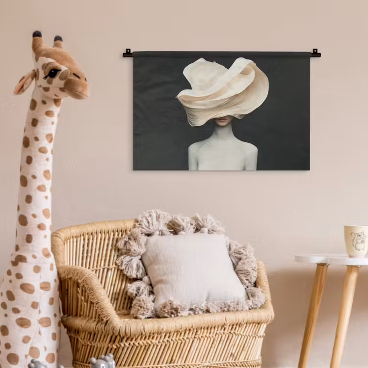 Vrouw - Beige - hoed Wandkleed katoen klein -wsfeer5_kind