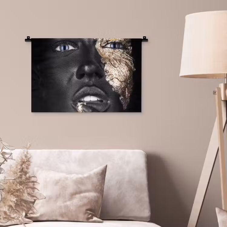 Vrouw - Bladgoud - Zwart - Huid - Luxe Wandkleed katoen klein -sfeer4
