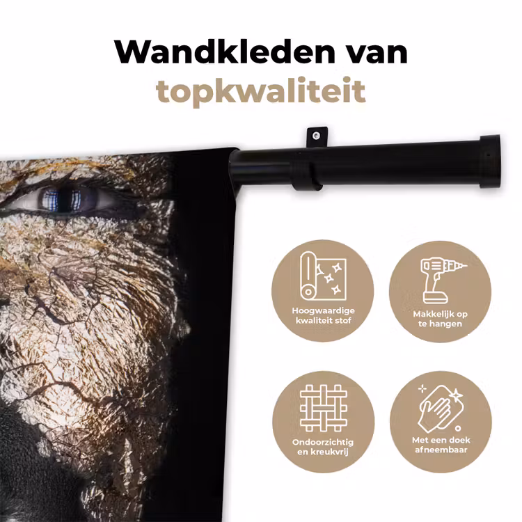 Vrouw - Bladgoud - Zwart - Huid - Luxe Wandkleed katoen klein -sfeer2
