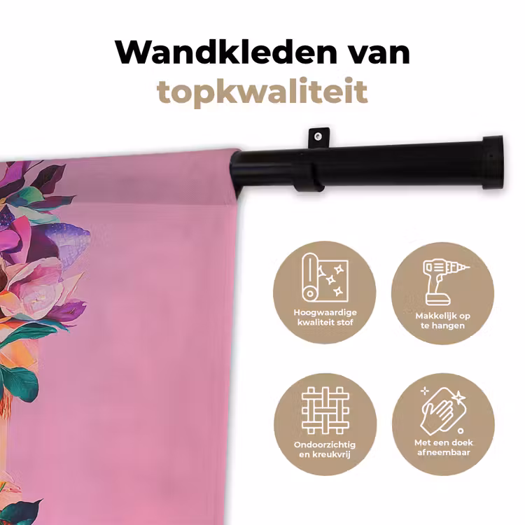 Vrouw - Bloemen - Paars - Abstract Wandkleed katoen klein -sfeer2