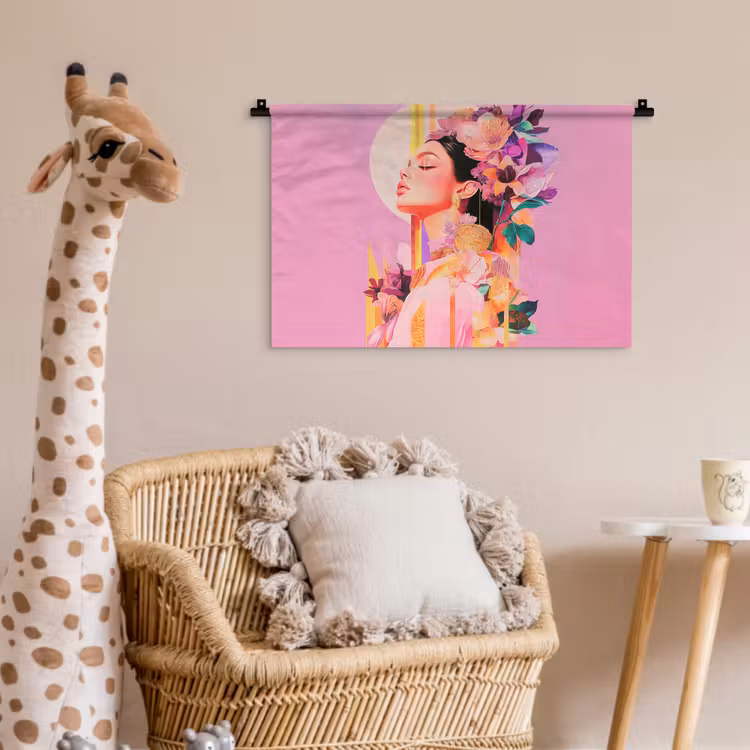 Vrouw - Bloemen - Paars - Abstract Wandkleed katoen klein -wsfeer5_kind