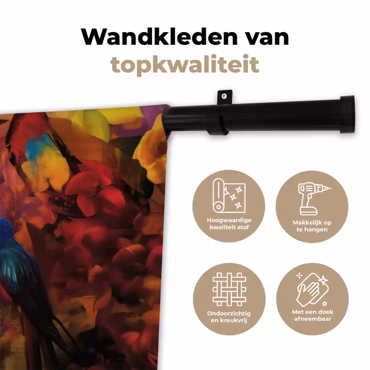 Vrouw - Bloemen - Papegaai - Schilderachtig Wandkleed katoen klein -sfeer2