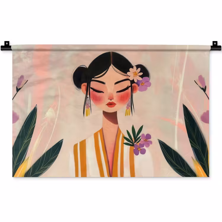 Vrouw - Bloemen - Pastel Wandkleed katoen klein -zz3d