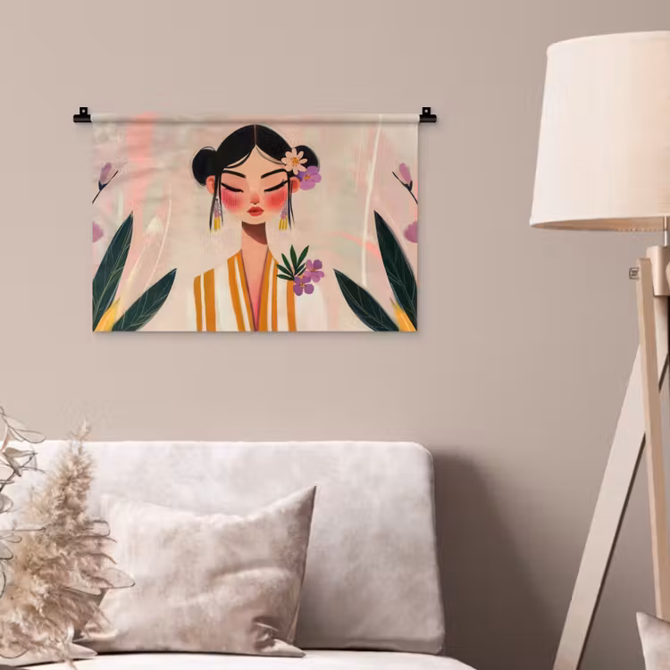Vrouw - Bloemen - Pastel Wandkleed katoen klein -sfeer4