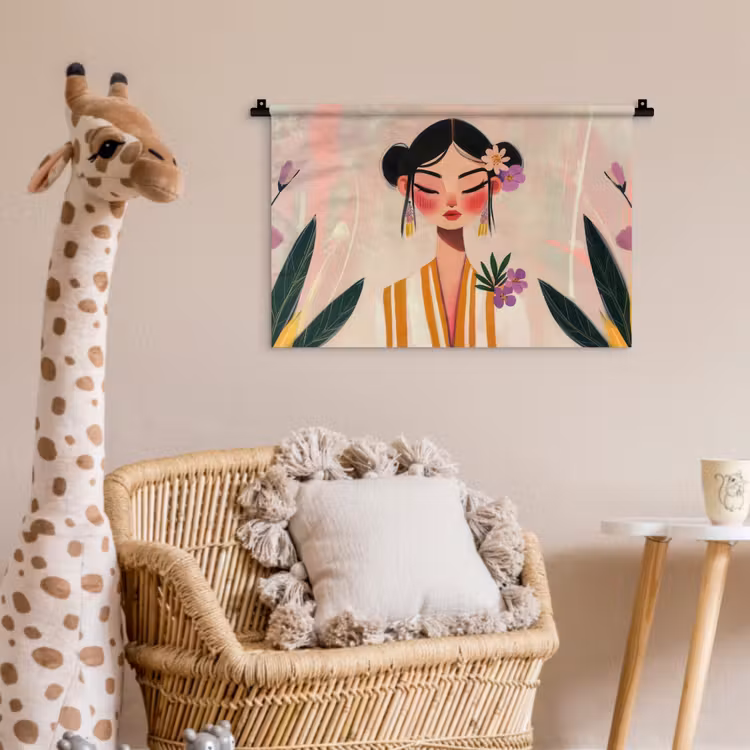Vrouw - Bloemen - Pastel Wandkleed katoen klein -wsfeer5_kind