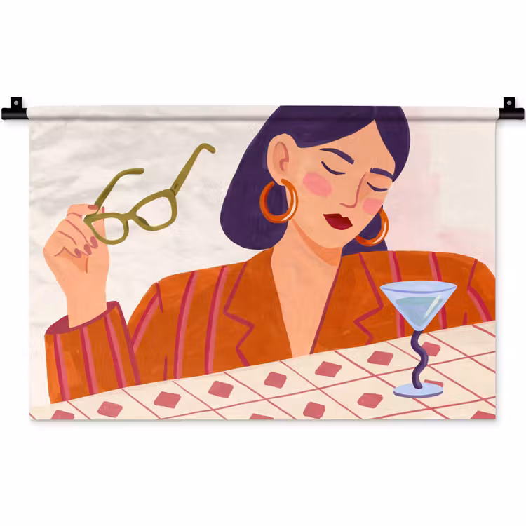 Vrouw - Bril - Cocktail - Illustratie - Modern Wandkleed katoen klein -zz3d