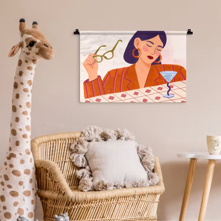 Vrouw - Bril - Cocktail - Illustratie - Modern Wandkleed katoen klein -wsfeer5_kind