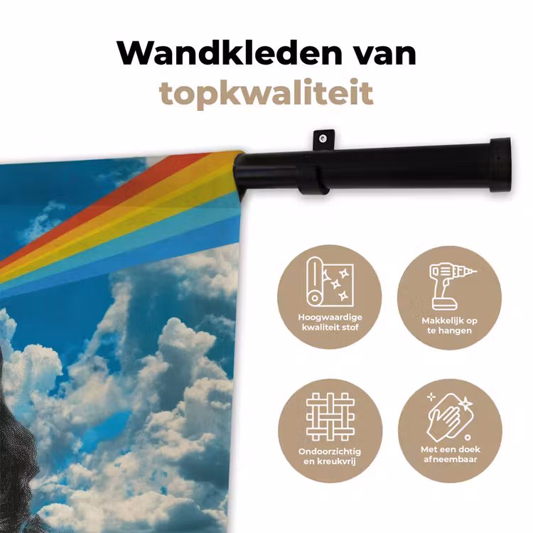 Vrouw - Bril - Regenboog - Wolken Wandkleed katoen klein -sfeer2