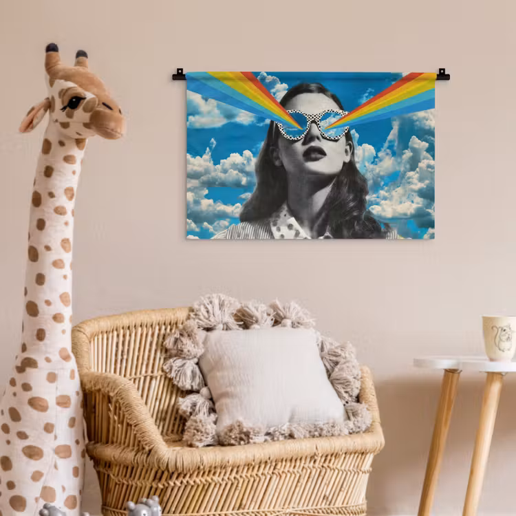 Vrouw - Bril - Regenboog - Wolken Wandkleed katoen klein -wsfeer5_kind