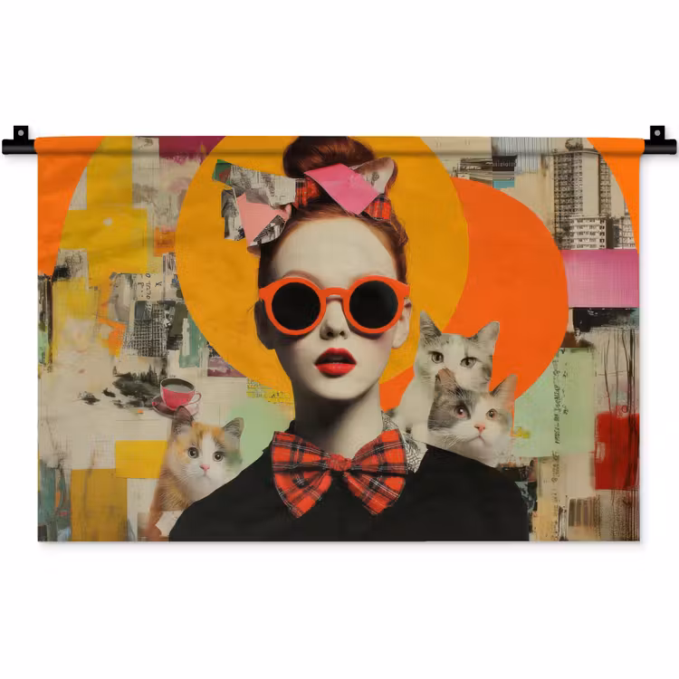 Vrouw - Bril - Strik - Retro Wandkleed katoen klein -zz3d