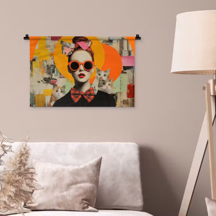 Vrouw - Bril - Strik - Retro Wandkleed katoen klein -sfeer4
