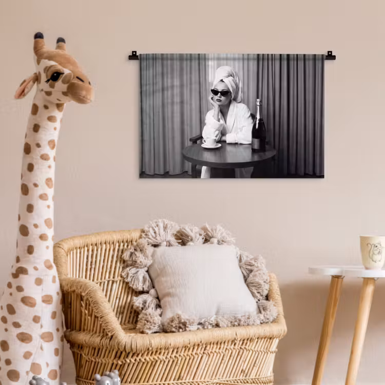 Vrouw - Bubbels - Zwart - Wit Wandkleed katoen klein -wsfeer5_kind