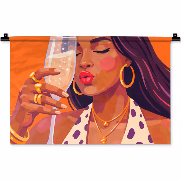 Vrouw - Champagne - Feest - Modern - Oranje Wandkleed katoen klein -zz3d