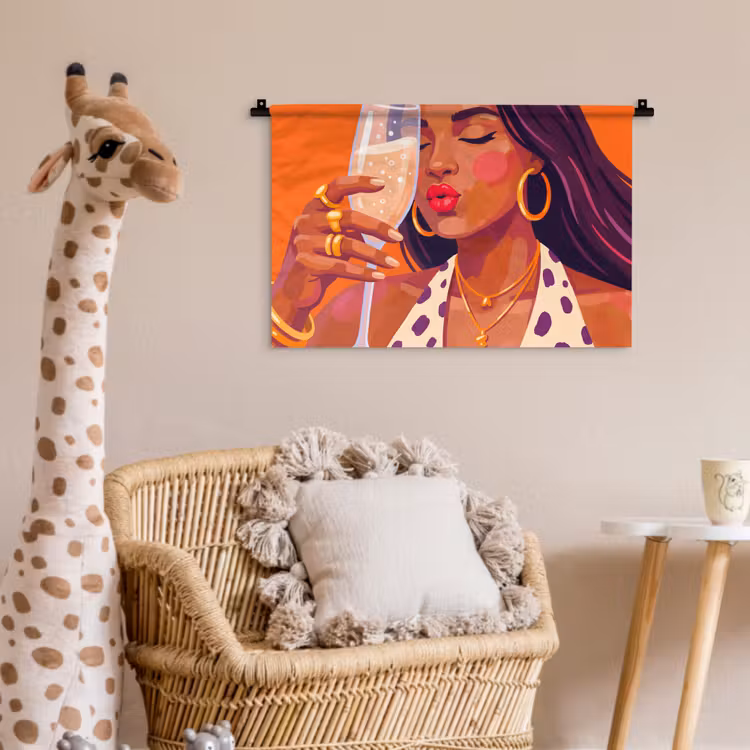 Vrouw - Champagne - Feest - Modern - Oranje Wandkleed katoen klein -wsfeer5_kind