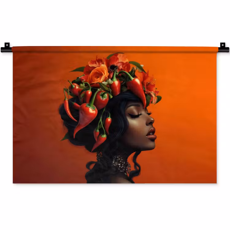 Vrouw - Chilipepers - Pepers - Bloemen Wandkleed katoen klein -zz3d