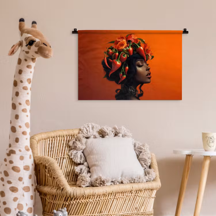 Vrouw - Chilipepers - Pepers - Bloemen Wandkleed katoen klein -wsfeer5_kind