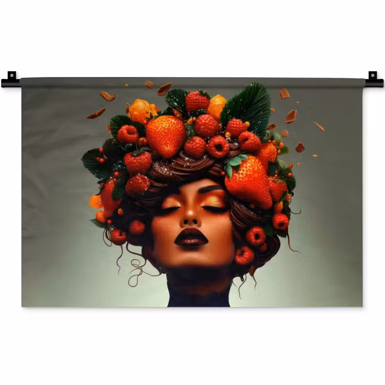 Vrouw - Chocolade - Frambozen - Aardbeien - Koekjes Wandkleed katoen klein -zz3d