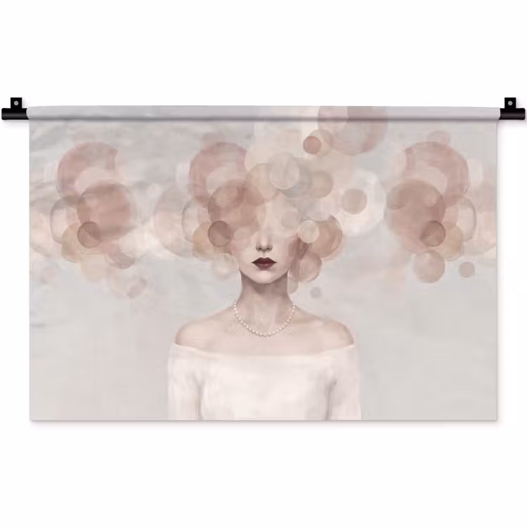 Vrouw - Cirkels - Beige Wandkleed katoen klein -zz3d