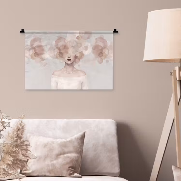 Vrouw - Cirkels - Beige Wandkleed katoen klein -sfeer4